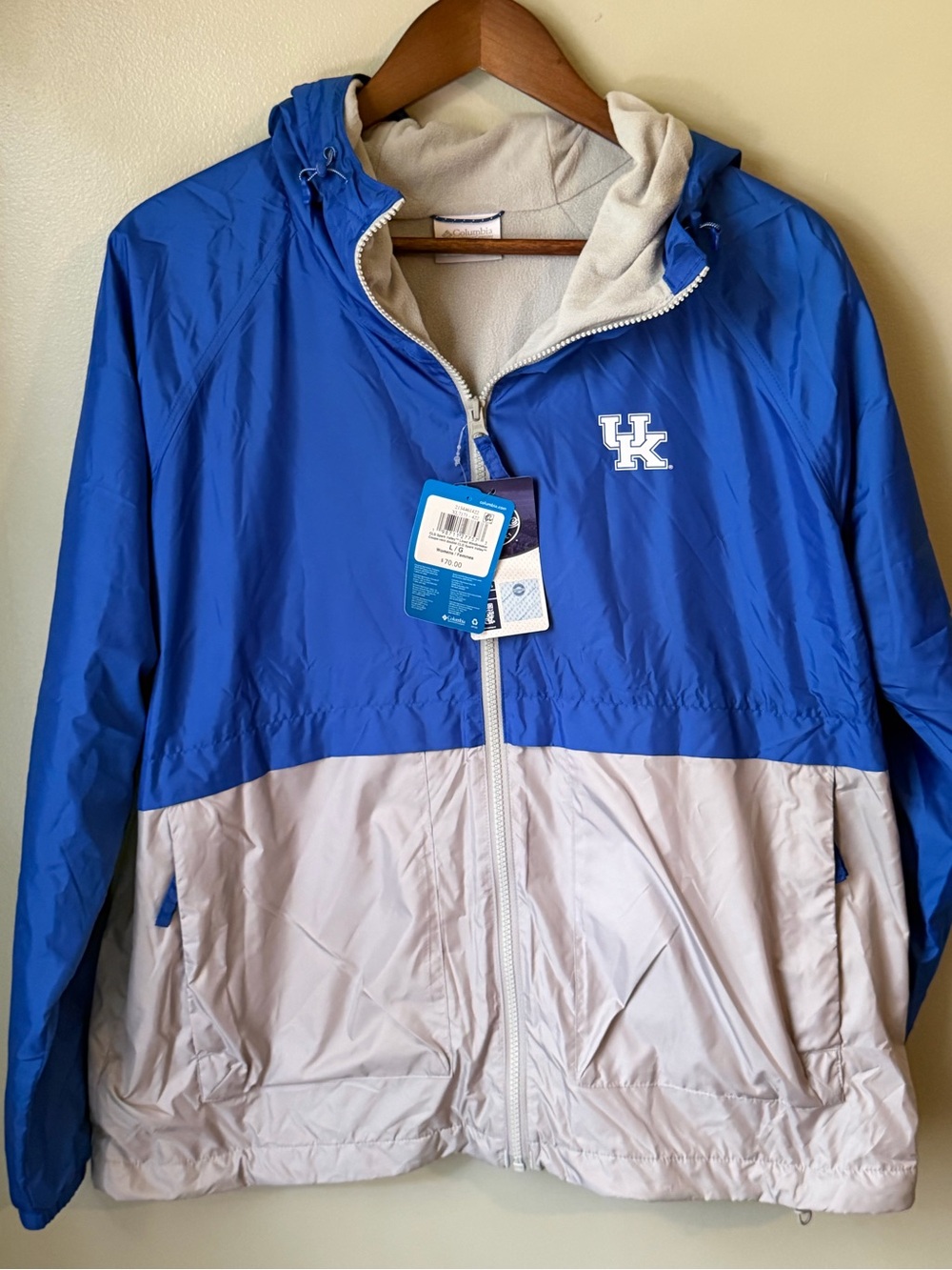 Columbia Blue and Light Gray UK Hooded Windbreaker Jacket